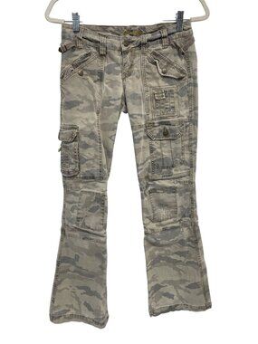 Y2K Plugg Camo Cargo Pant Size 3 Low Rise Flared Leg Camouflage Cotton Utility